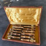 Set of 12 vintage knives bamboo handle cutlery b.j.b in their case