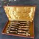 Set of 12 vintage knives bamboo handle cutlery b.j.b in their case