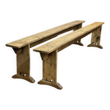 Pair of farmhouse table benches in poplar from the early 20th century.