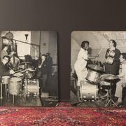 Jazz Band, 1940s b/w images on heavy wooden panels, 85 x 99 cm