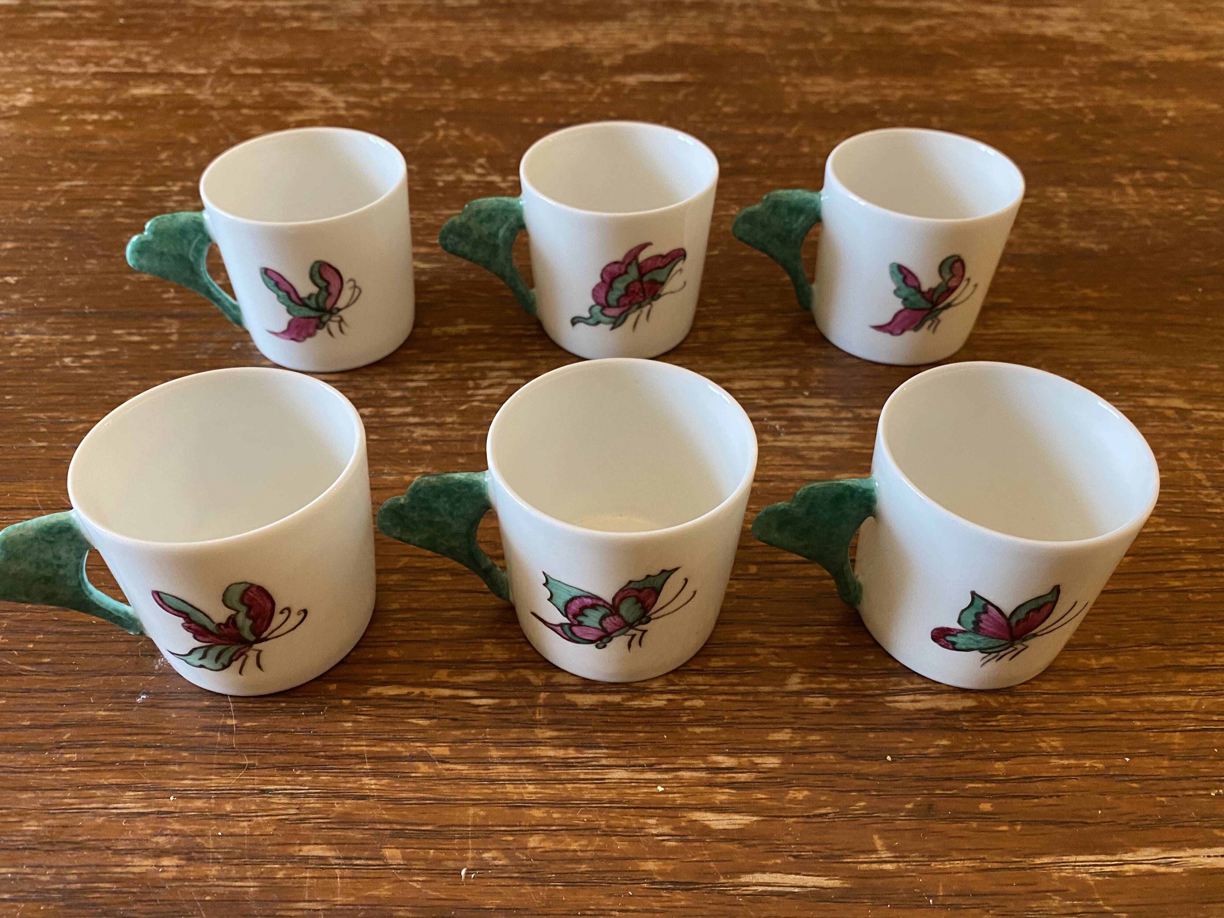 6 Hand Painted Limoges Porcelain Cups and Saucers