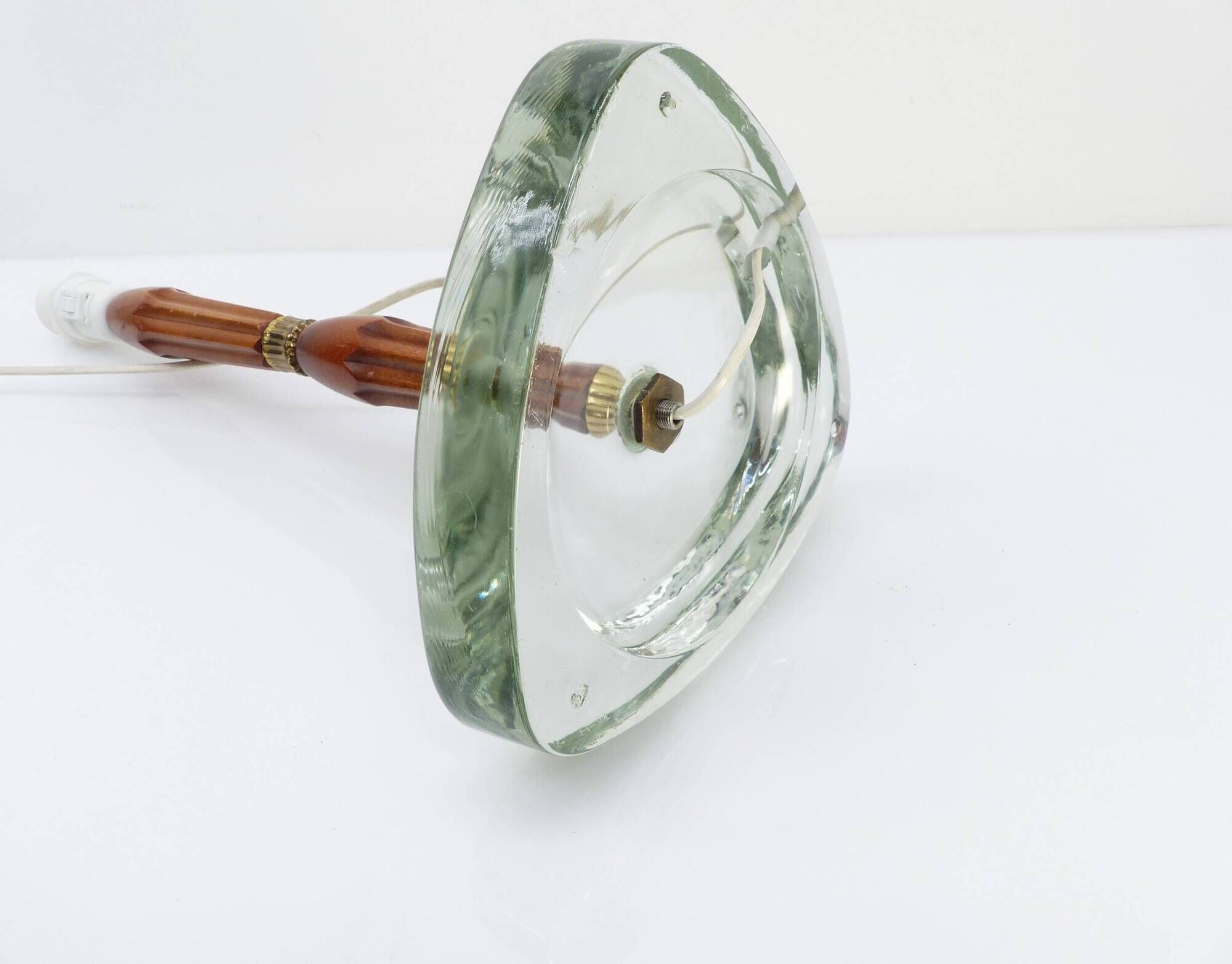 Scandinavian table lamp in glass, wood and brass 1960 Nybro Armaturfabrik