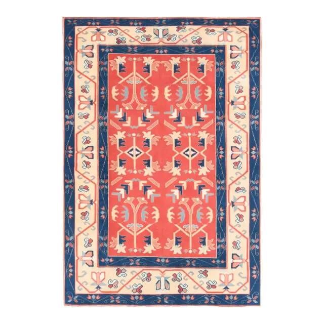 Vintage Turkish Oushak Handmade Wool Cotton Red Area Rug 130x190