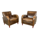 Set of two vintage leather wagon wheel armchairs Haarle