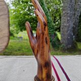 Carved wooden ring holder signed 70s