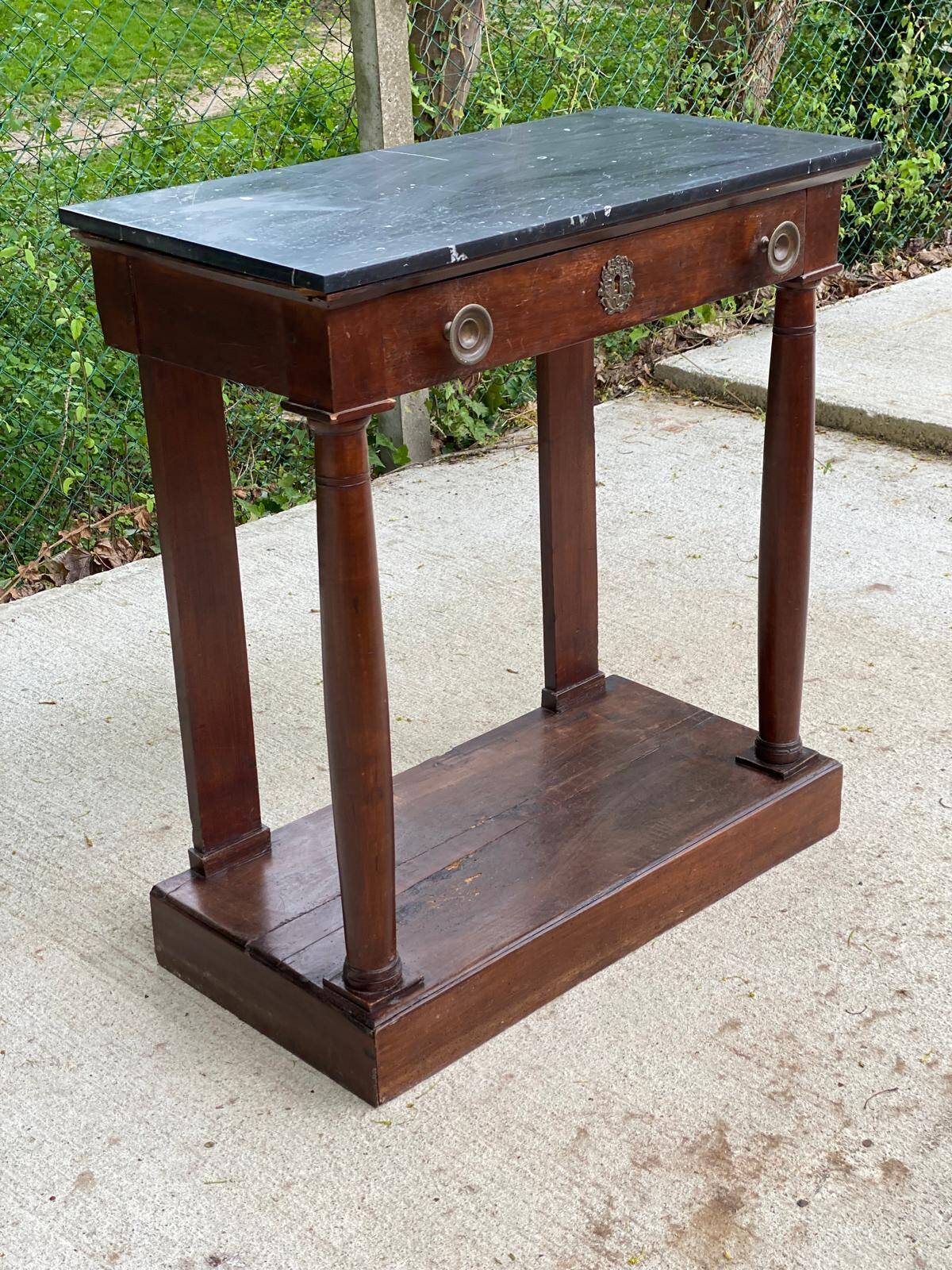 19th century empire console, solid wood and gray marble