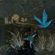 Table basse décor oiseaux bleus, années 60-70