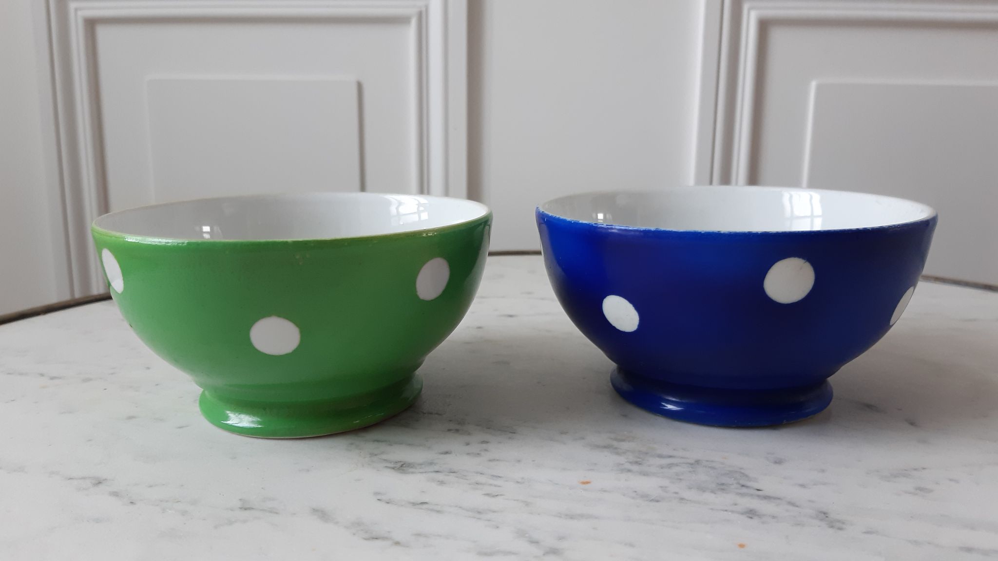 Duo of bowls with klein blue and pistachio green Longchamp 50s
