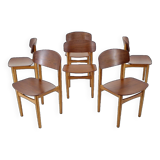 1960s Set of 6 Børge Mogensen Model 122 Oak and Teak Dining Chairs for Søborg Møbelfabric, Denmark