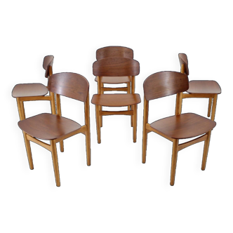 1960s Set of 6 Børge Mogensen Model 122 Oak and Teak Dining Chairs for Søborg Møbelfabric, Denmark