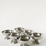 Set of 6 stainless steel bowls with low, wide feet, Design, 1970 - 10.5 X 6 cm