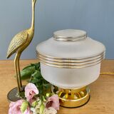 Table lamp vintage art deco globe in white frosted glass with golden edging