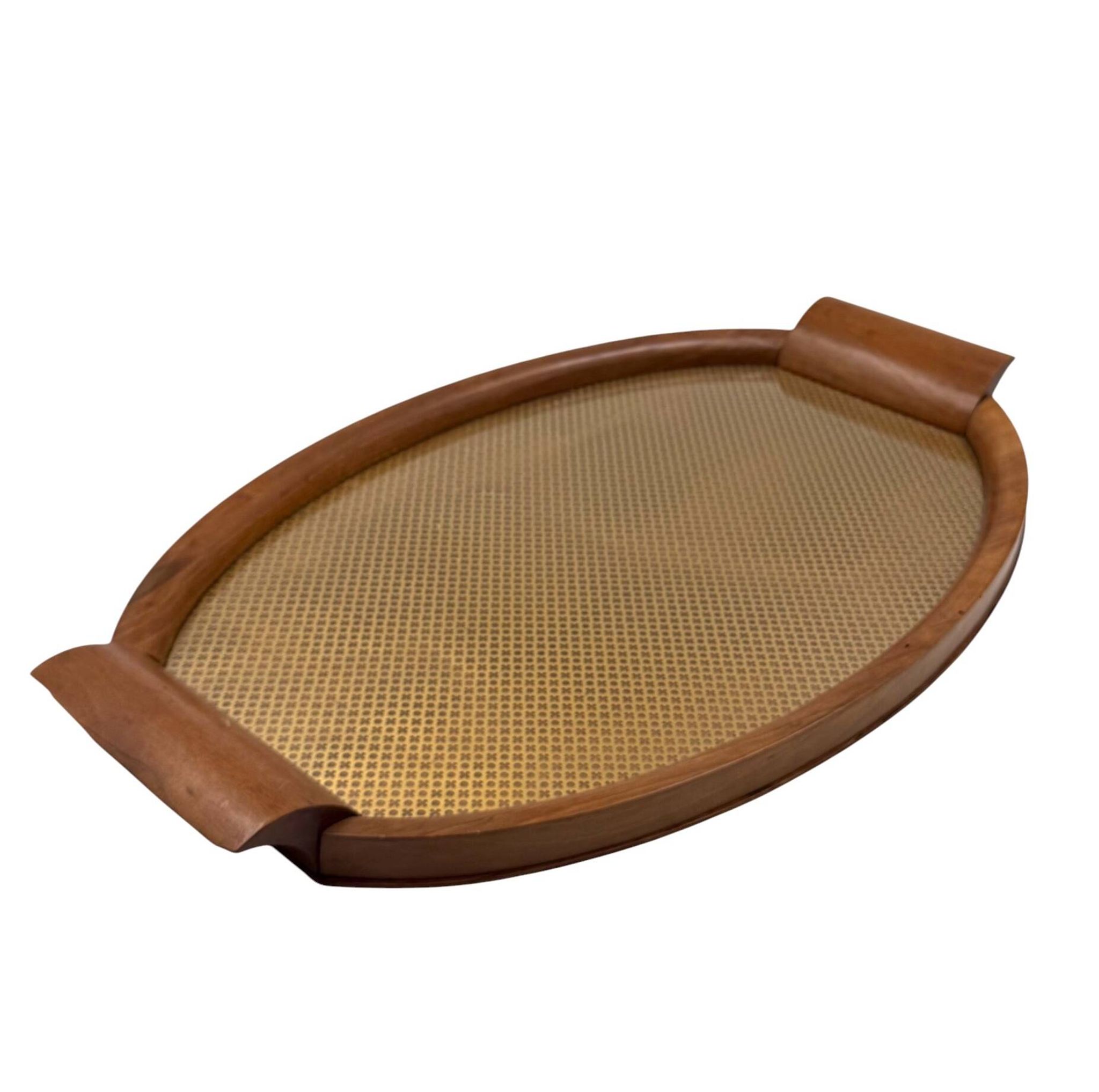 Mid-century wood and brass tray, Italy 1950s