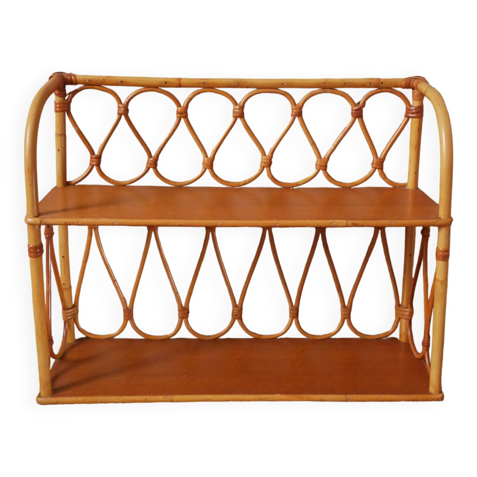 Vintage bamboo wicker rattan shelf unit with Scandinavian country style design for children