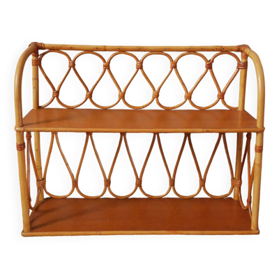 Étagère murale en rotin, osier et bambou vintage