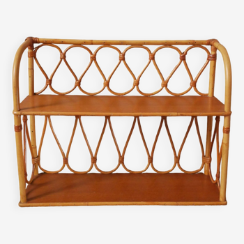 Vintage bamboo wicker rattan shelf unit with Scandinavian country style design for children