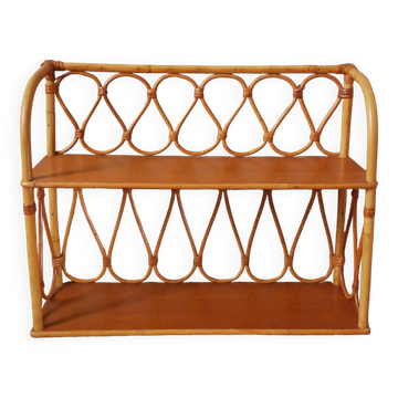 Étagère murale en rotin, osier et bambou vintage