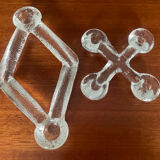 A pair of vintage moulded glass candlesticks.