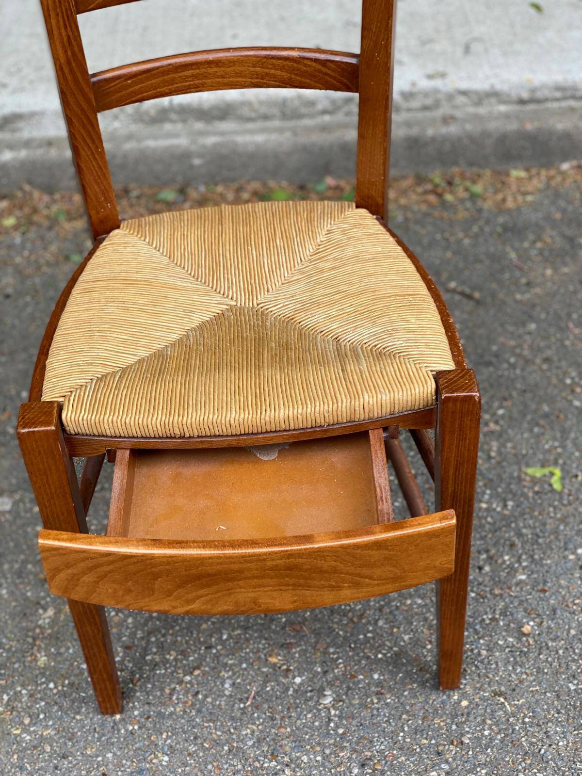 Solid wood and straw valet chair with hanger and drawer