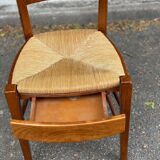 Solid wood and straw valet chair with hanger and drawer
