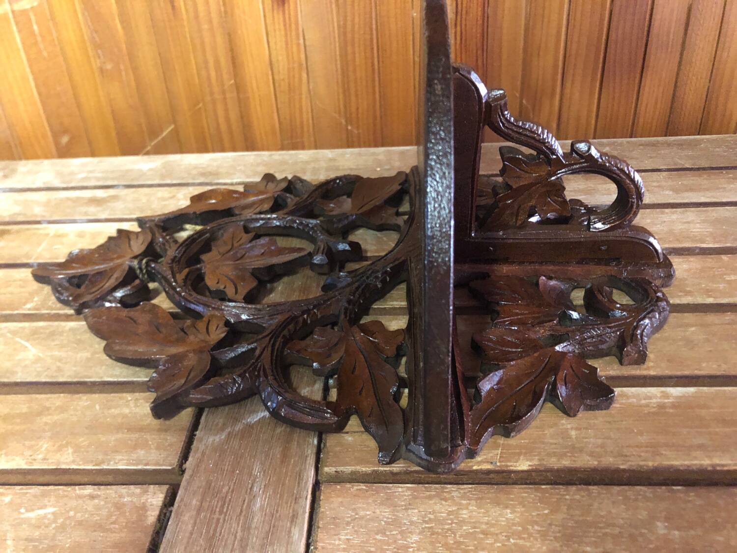 Carved wood wall shelf vintage vine leaves decor #a465