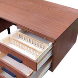 Modernist desk with double drawers in formica and metal, 1960.