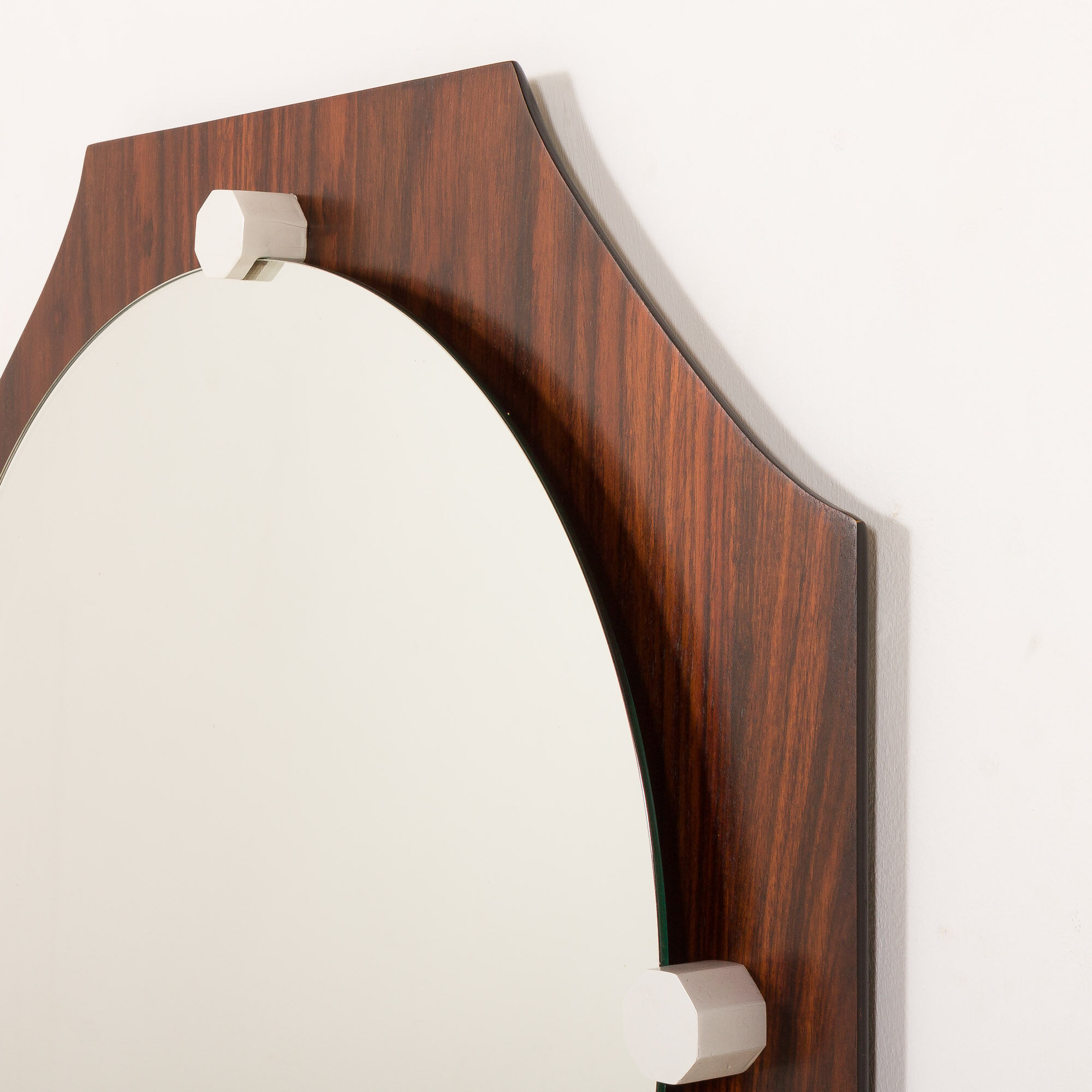 Miroir octogonal en palissandre du milieu du siècle, époque Space Age, Italie années 1970