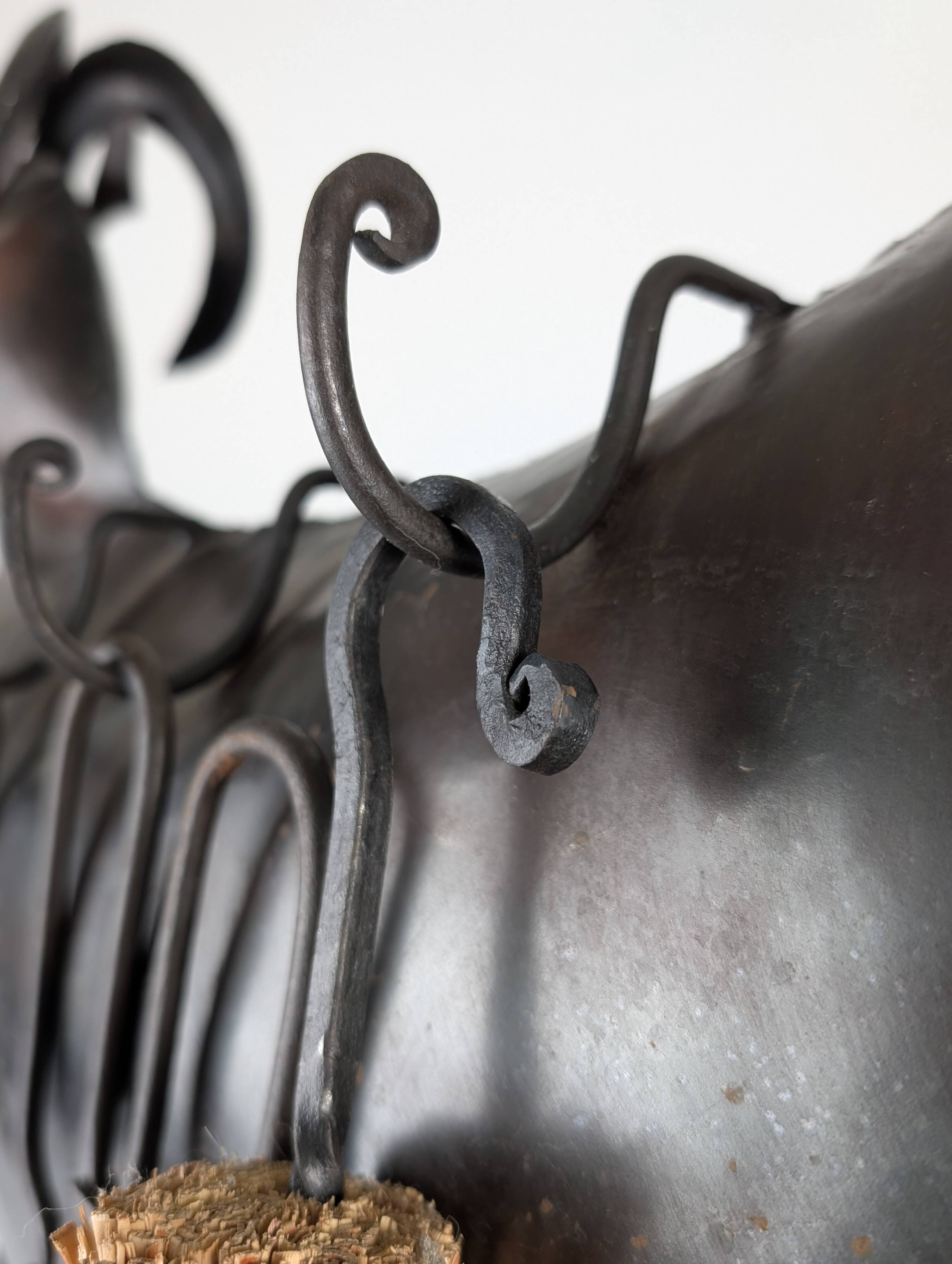 Brutalist Ram Shaped Fireplace Tool Set in Hand Forged Metal