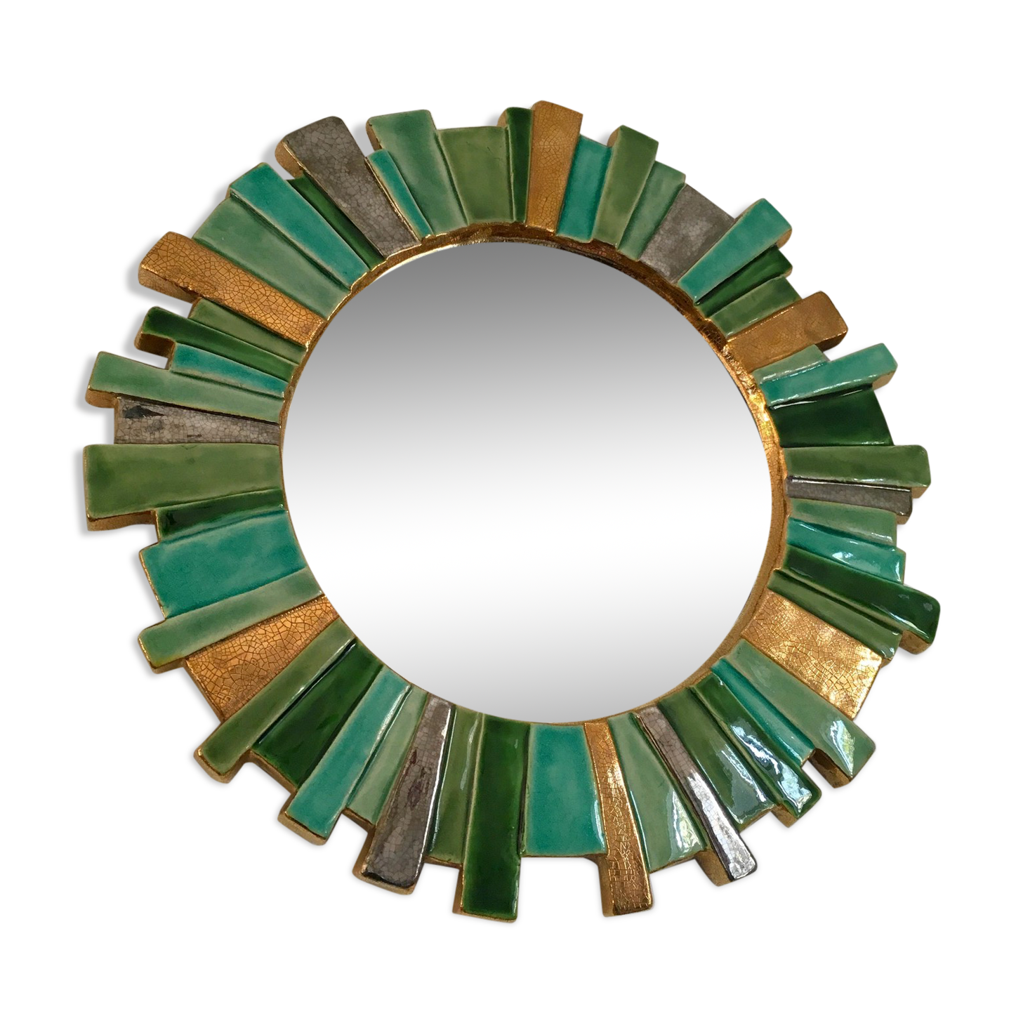 Ceramic sun mirror by François Lembo, 60s - 43cm