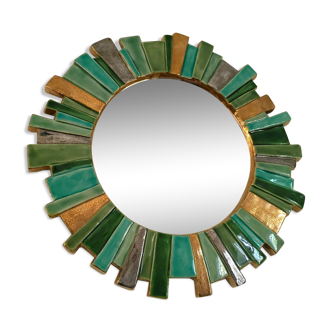 Ceramic sun mirror by François Lembo, 60s - 43cm