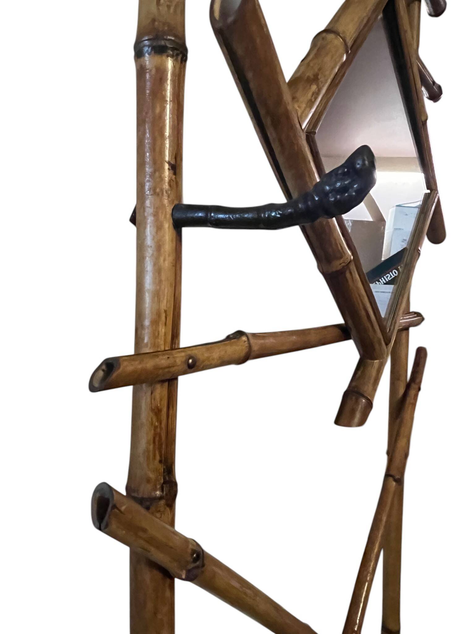Art Deco, coat rack with bamboo mirror, diamond shape, around 1930.