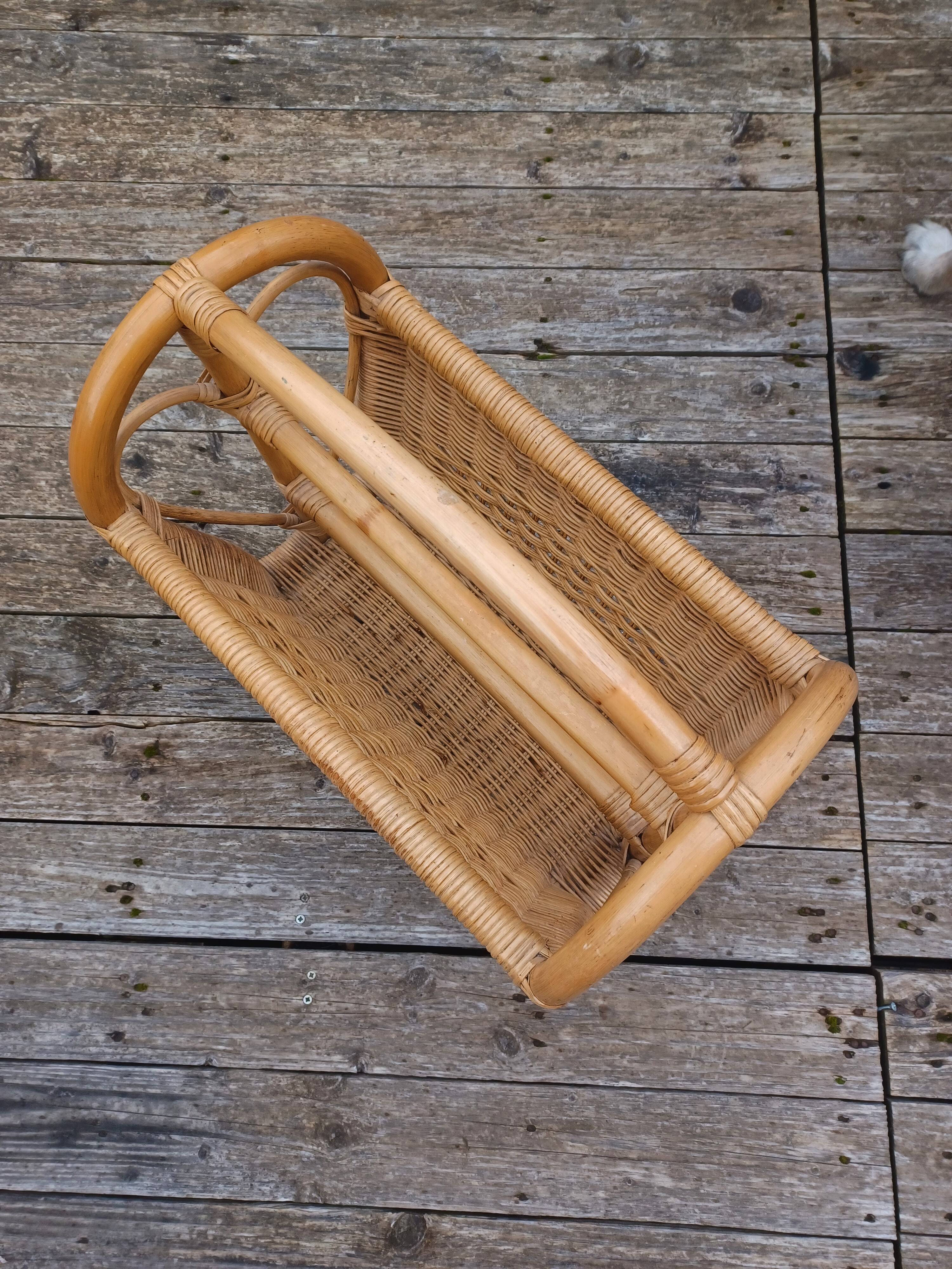 Vintage bamboo and rattan magazine rack -