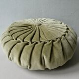 Pleated round cushion, almond green velvet