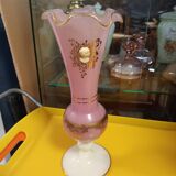 Opaline vase pink and white marquise