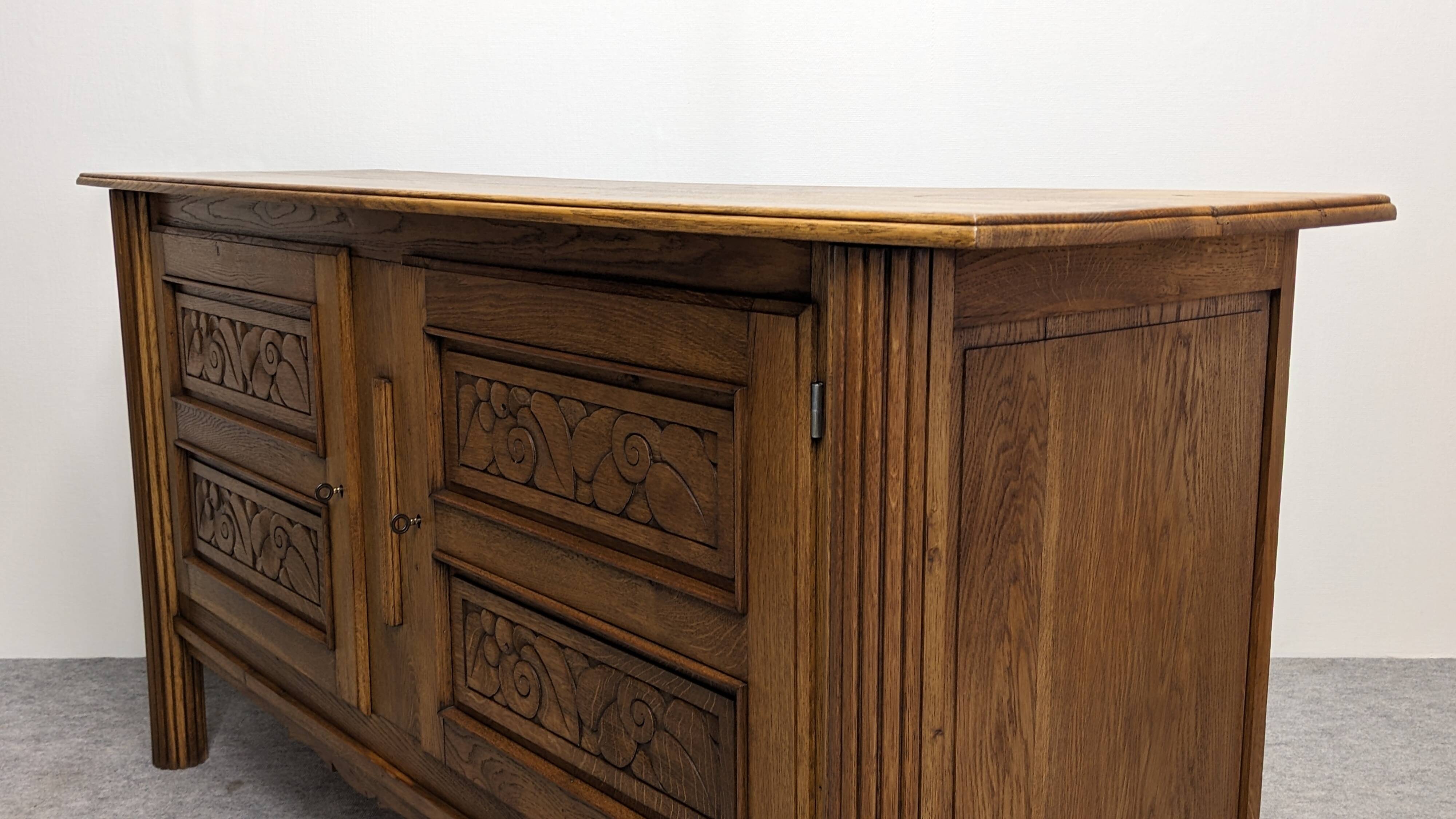 Brutalist oak sideboard attributed to Joseph Savina, France circa 1950.