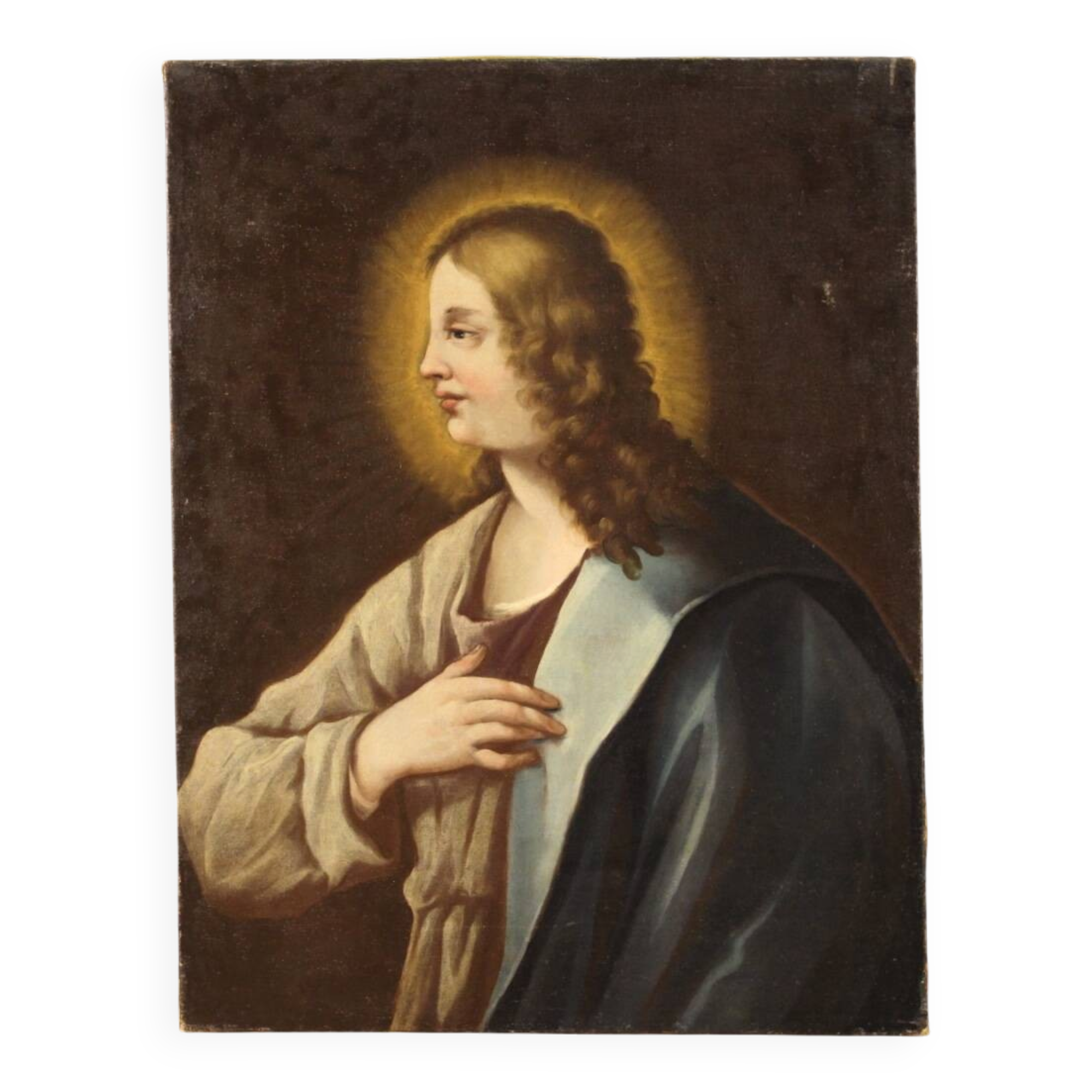Peinture italienne antique d'un saint du XVIIIe siècle
