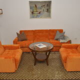 Orange corduroy armchairs, 1970s, set of 2