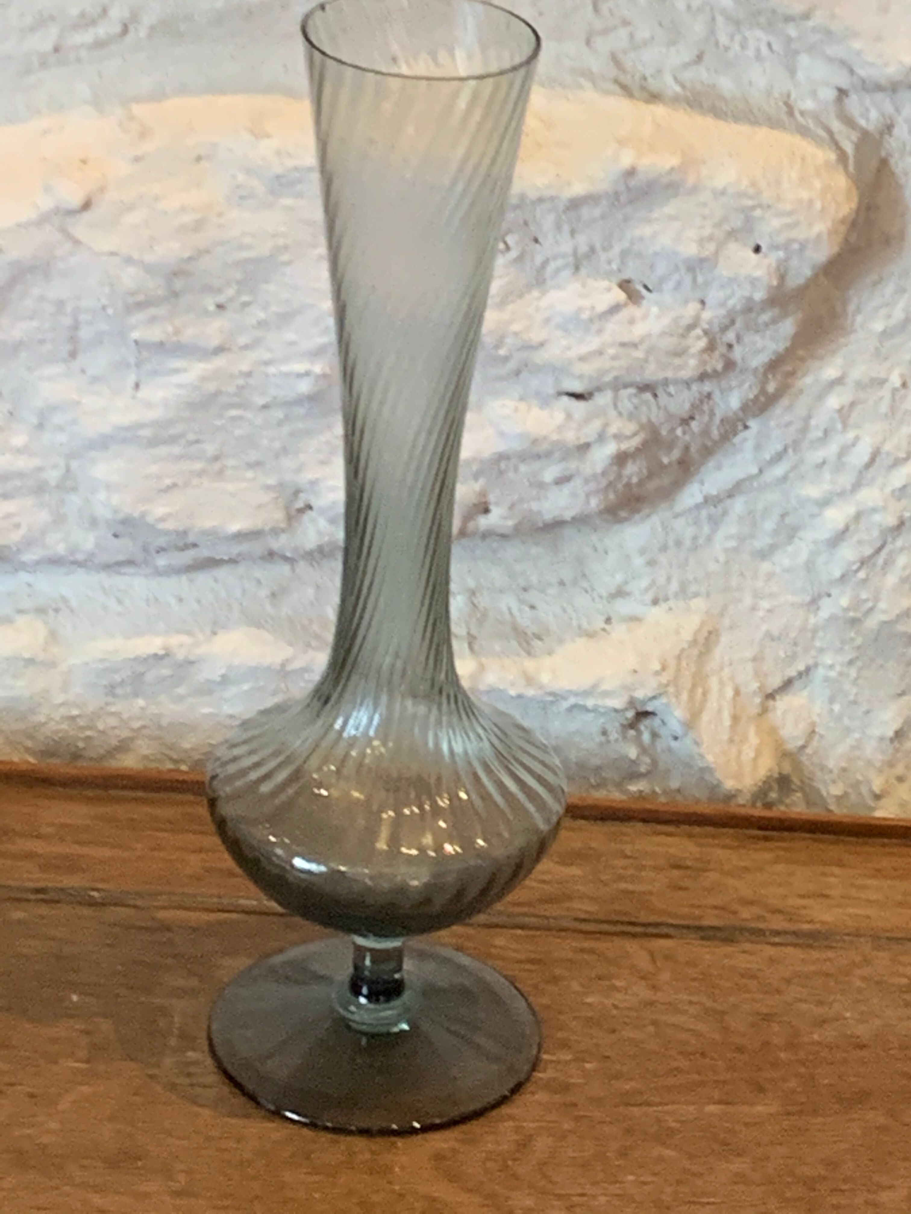 Vintage soliflore twisted glass grey vase