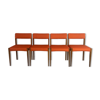 Set of 4 1960’s mid century dining chairs with orange fabric upholstery