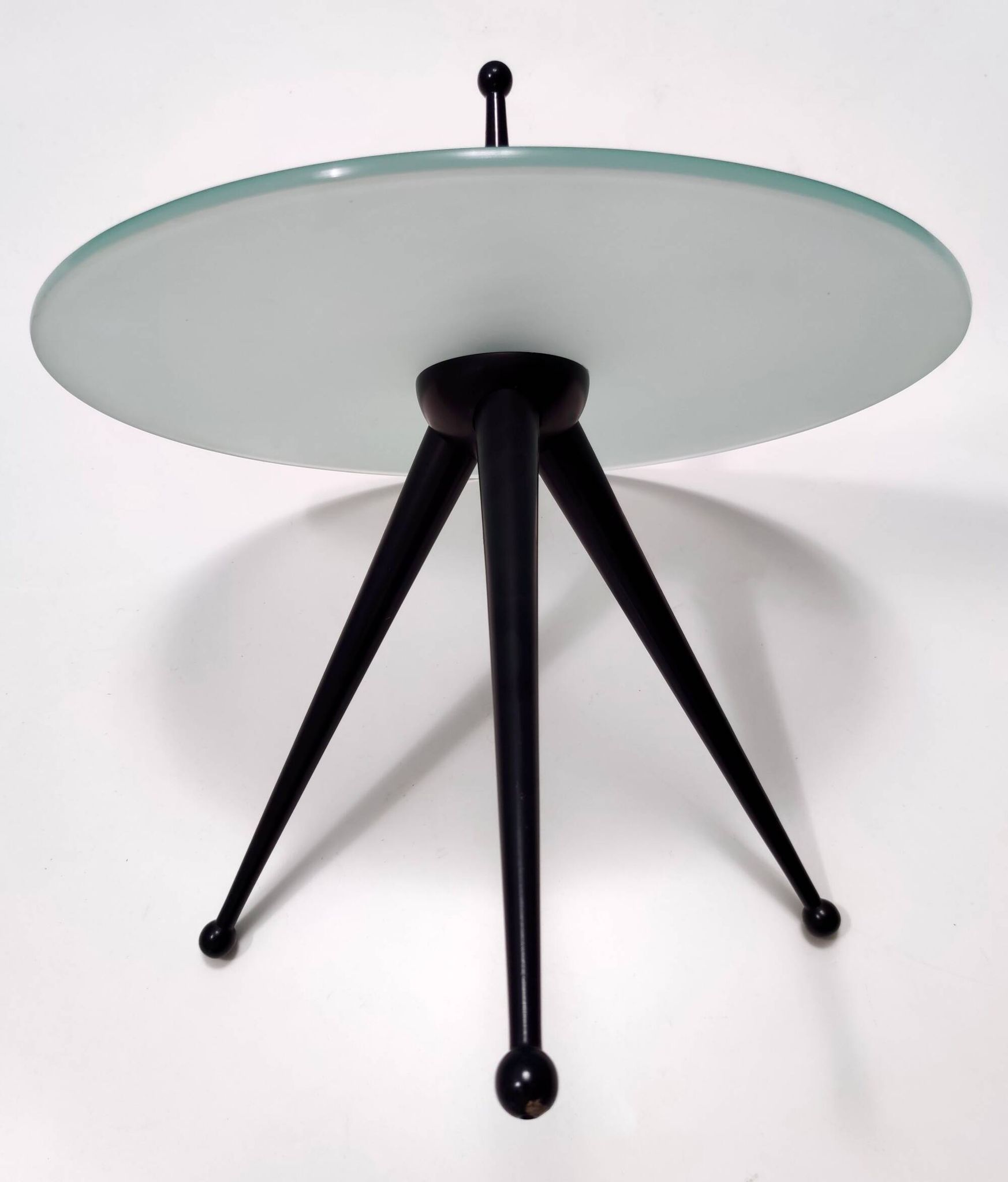 Tripod Beech and Glass Side Table in the Style of Cesare Lacca, Italy, 1980s