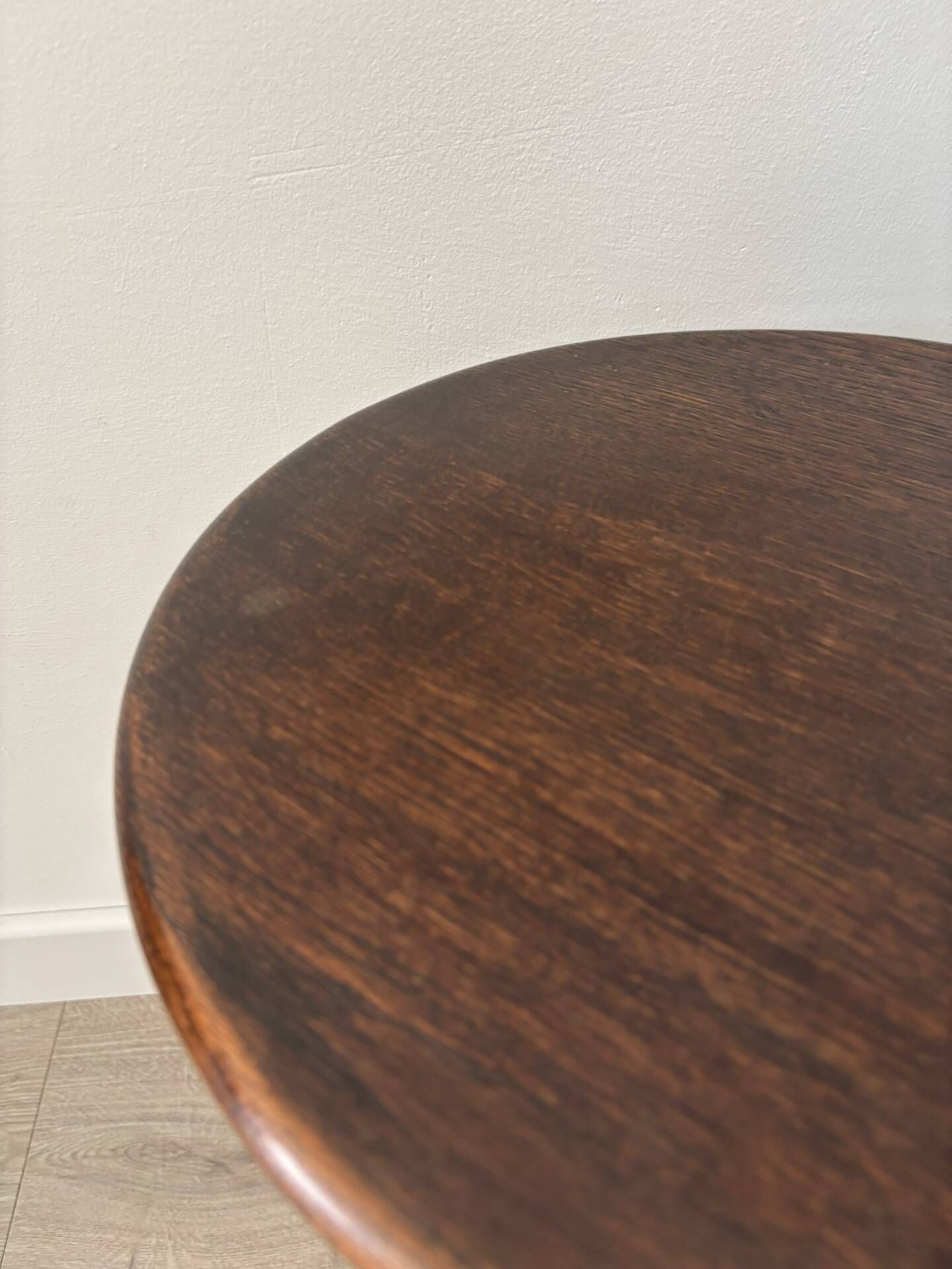 Small vintage turned wooden side table, round wooden accent table.