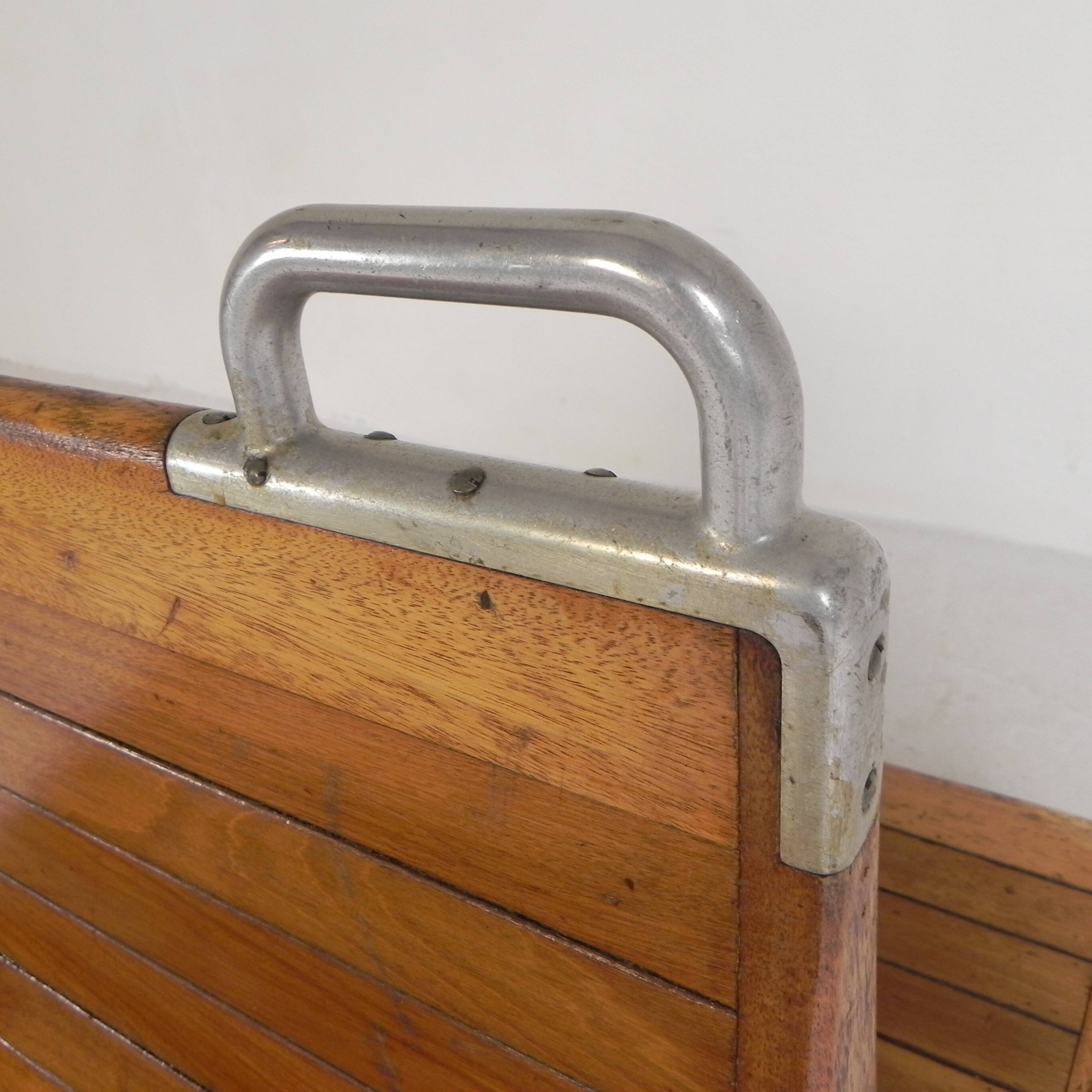 Banc de train en teck double face, années 1930