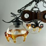 60s 70s Brutalist Ceiling Lamp Hanging Lamp Iron & Murano Glass 60s