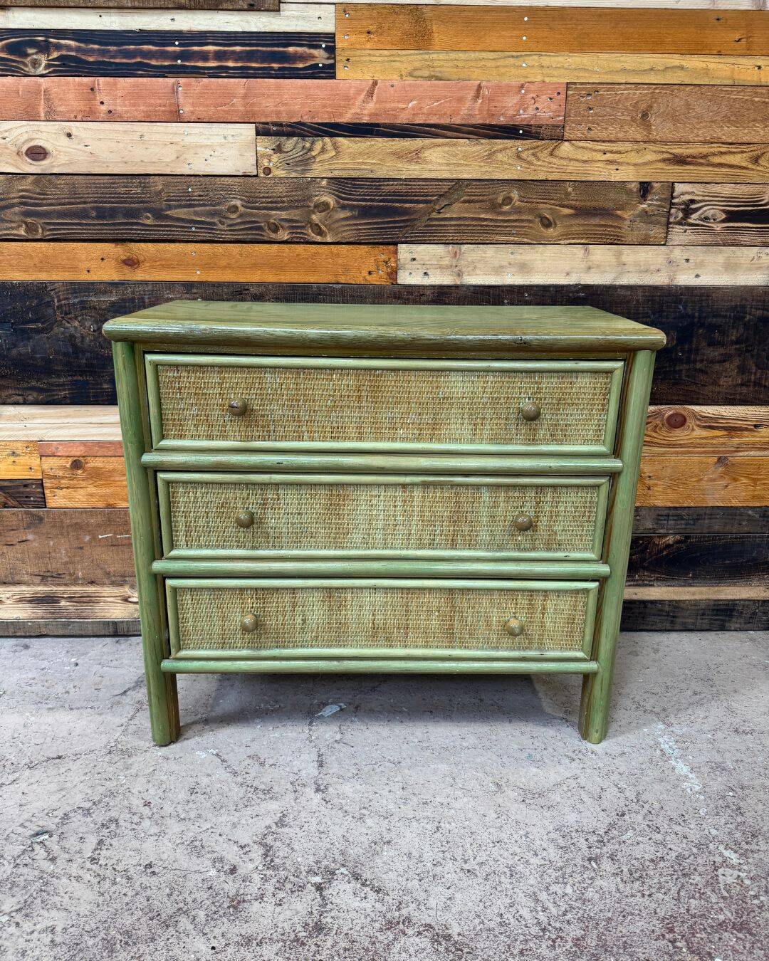 Small green caned chest of drawers - 1980s