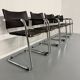 Lot of 5 tubular metal leather chairs, Bauhaus design, vintage 1970s.