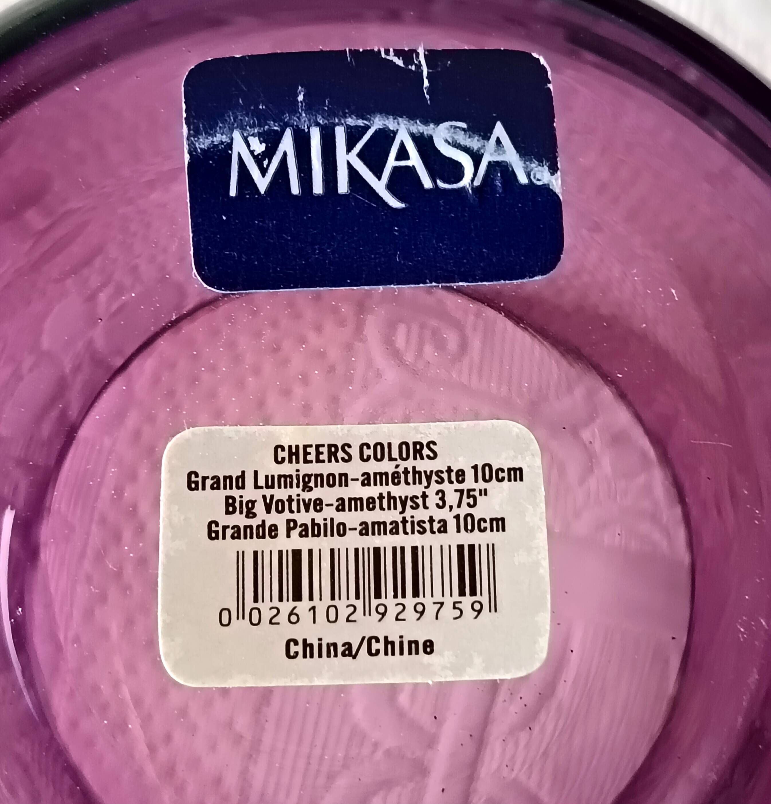 2 large vintage amethyst glass votive candle holders, France, Mikasa mouth-blown