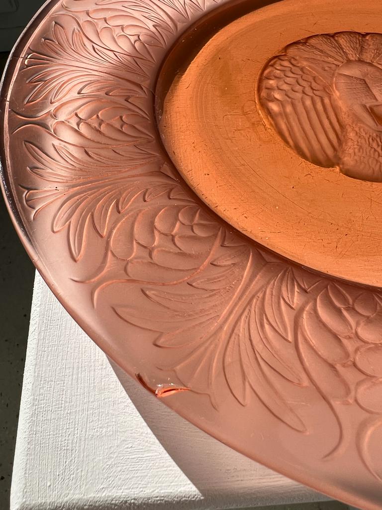 Molded pink glass dish art nouveau patterns D: 31.5cm