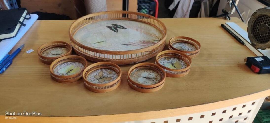 Plateau de service rotin vintage