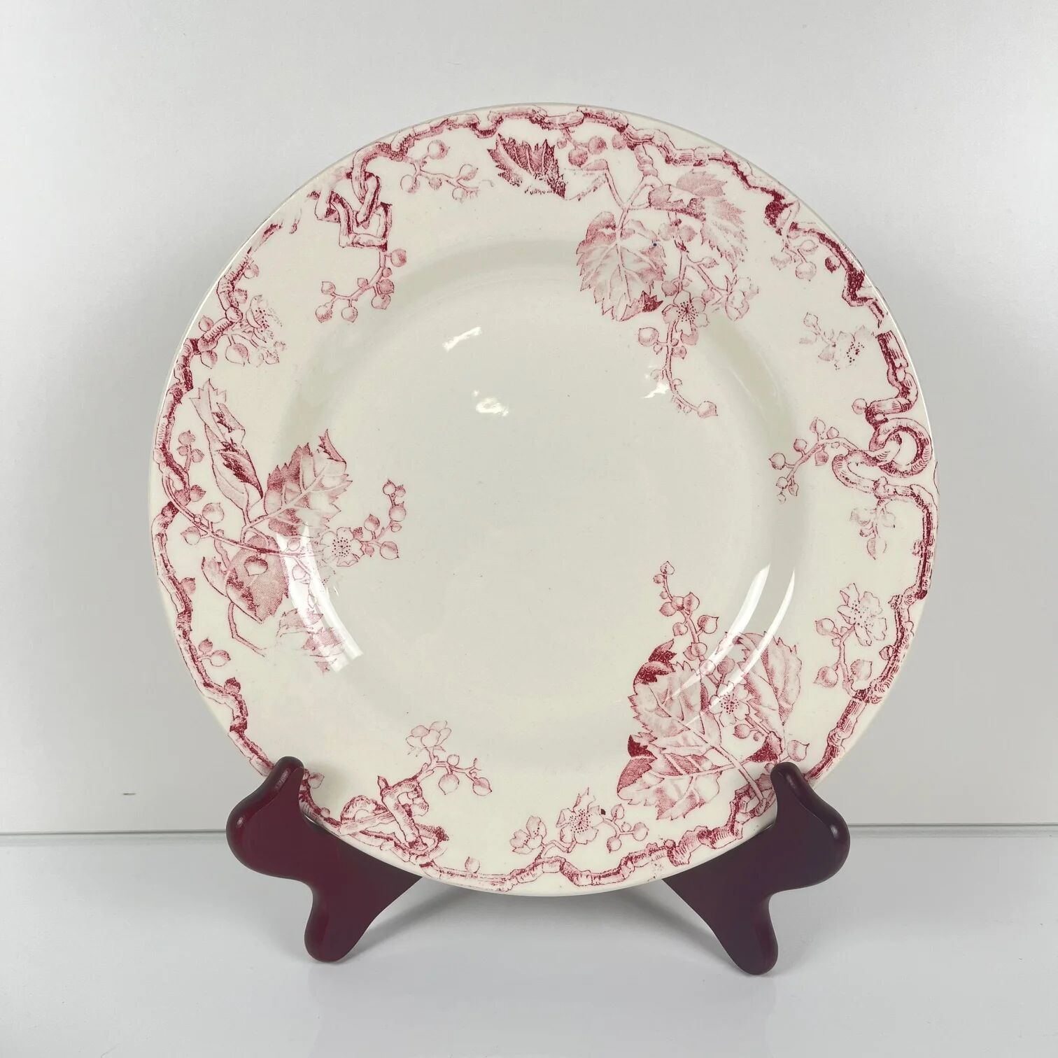 Set of 6 flat plates KG Lunéville Terre de fer, "Fontainebleau", pink, 19th century