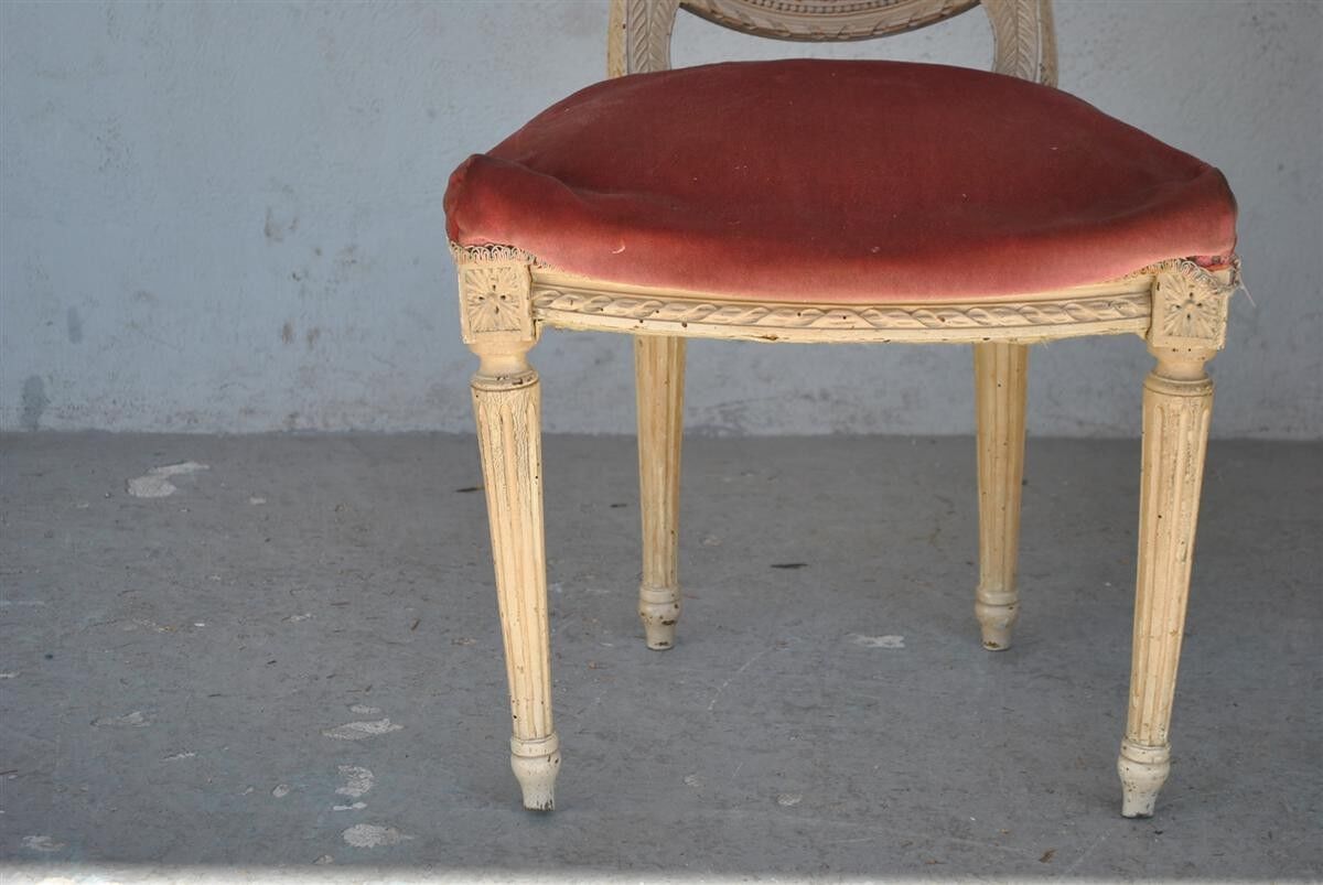 Pair of Louis XVI style cream lacquered chairs around 1900